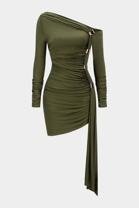 AURORA | ASYMMETRIC ELEGANCE MINI DRESS OLIVE