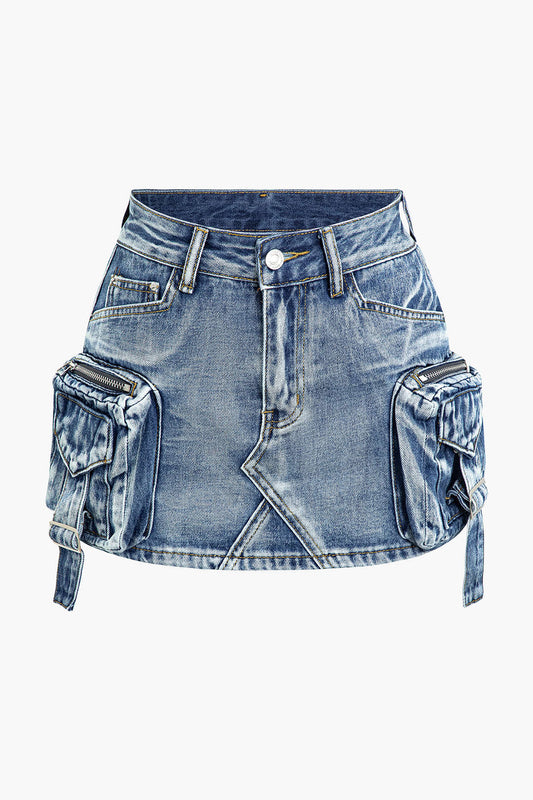 RAVEN | UTILITY DENIM MINI SKIRT WASH BLUE