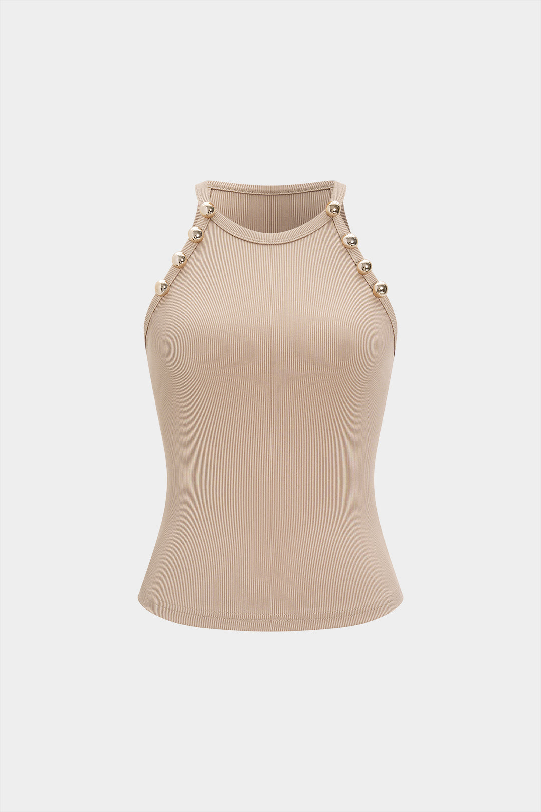 CAPRI | RIBBED HALTER TOP WITH GOLD STUDS