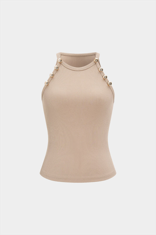 CAPRI | RIBBED HALTER TOP WITH GOLD STUDS