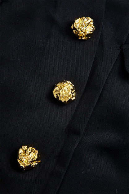 Solid Button Mini Skirt BLACK