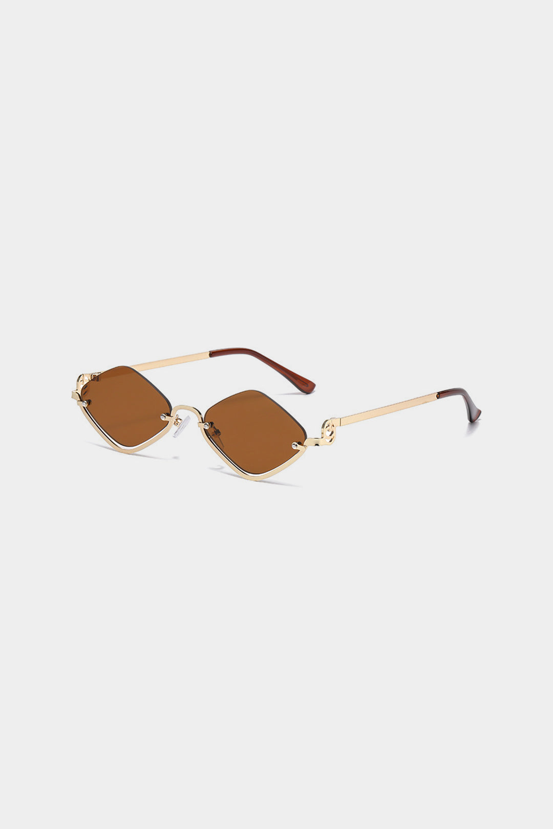 Metal Diamond-Shaped Half-Frame Sunglasses BROWN ONE SIZE