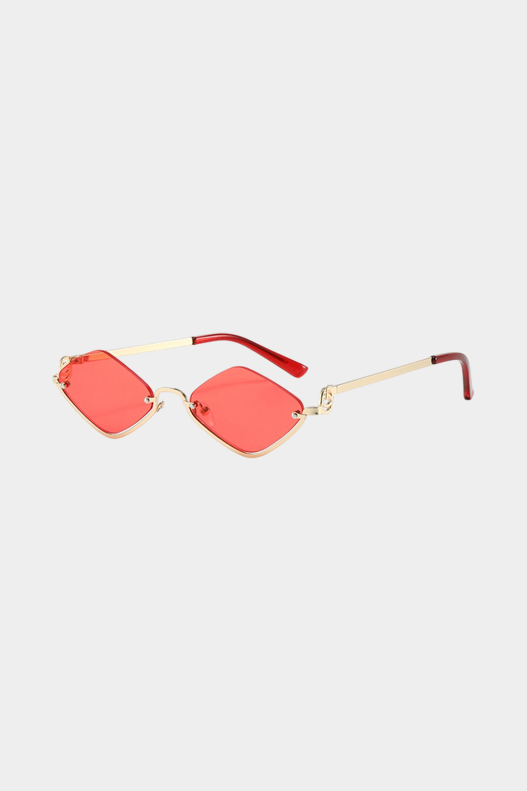 Metal Diamond-Shaped Half-Frame Sunglasses RED ONE SIZE