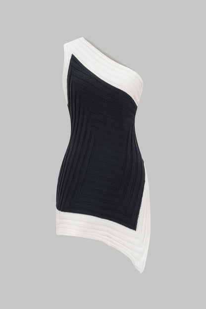 ARLETTE | ASYMMETRIC MONOCHROME MINI DRESS BLACK