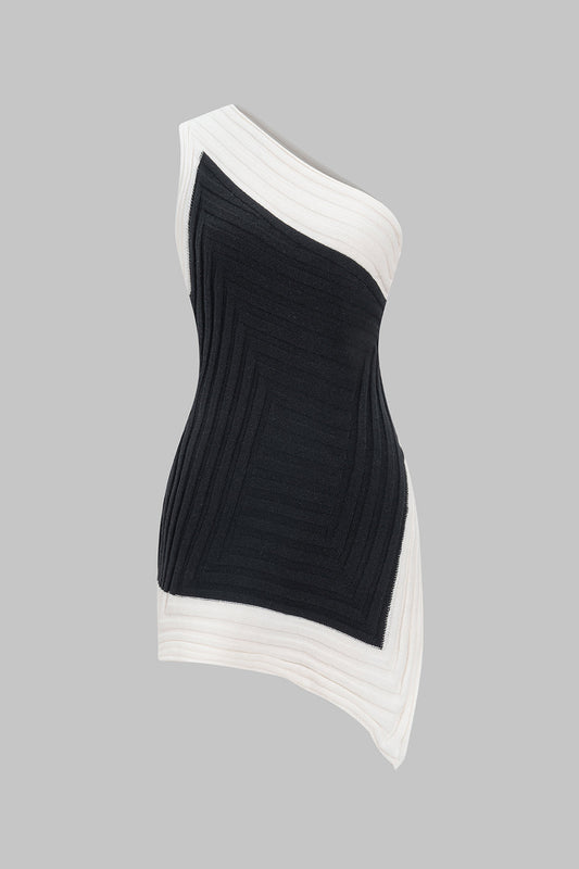 ARLETTE | ASYMMETRIC MONOCHROME MINI DRESS BLACK