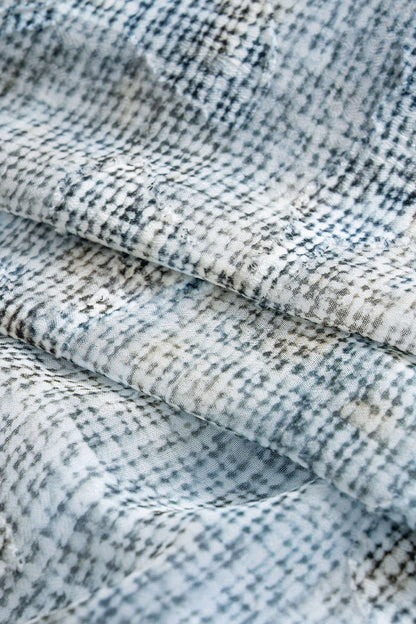 Abstract Pattern Chiffon Zipper Metallic Sea Shell Decor Ruched Skirt BABY BLUE