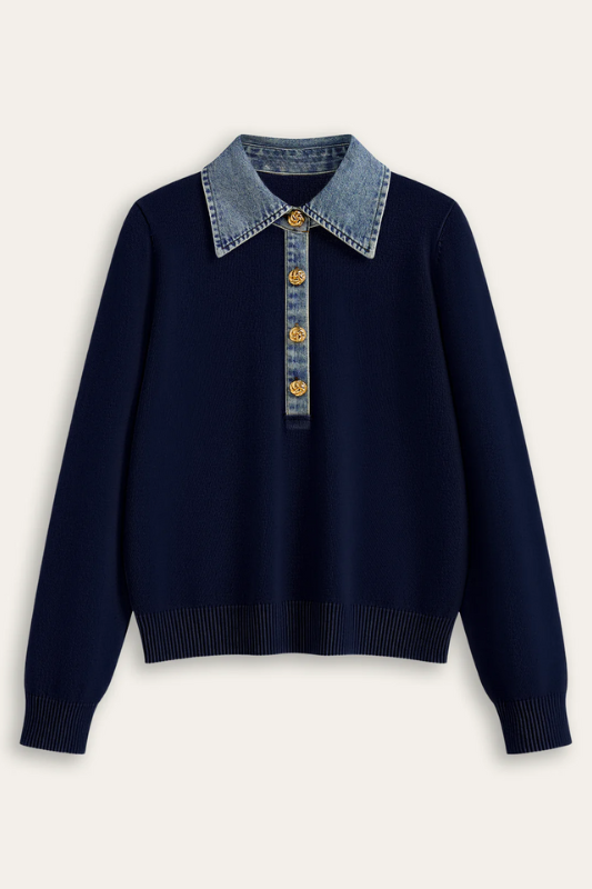 AURELIA | DENIM COLLARED KNIT SWEATER