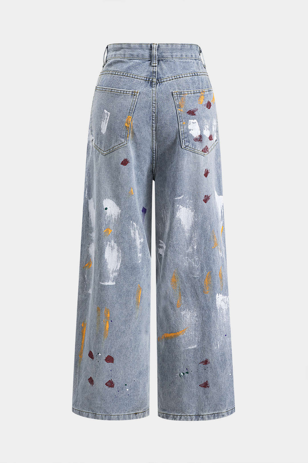 Denim Washed Straight Leg Wide Leg Jeans LIGHT WASH BLUE