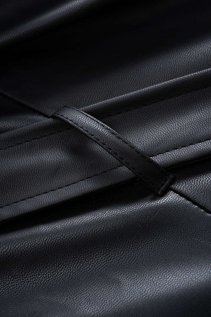 SERENA | BELTED FAUX LEATHER COAT BLACK