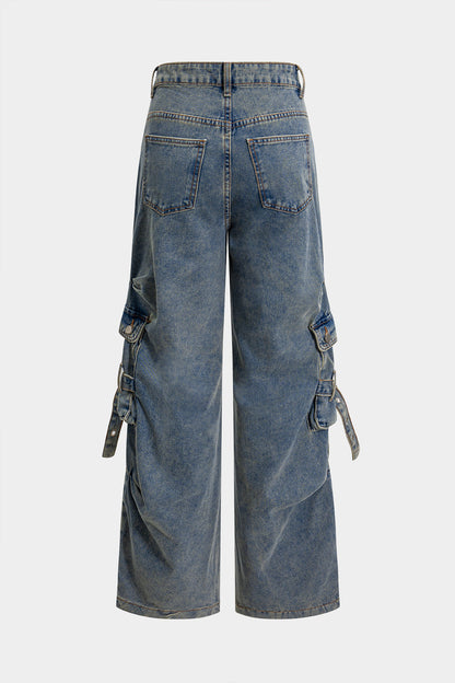 Denim Pleated Pocket Jeans STEEL BLUE