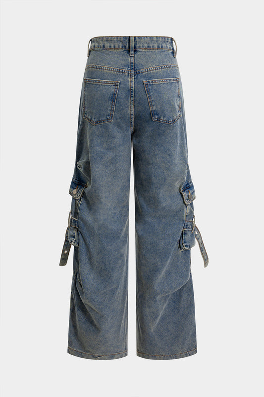 Denim Pleated Pocket Jeans STEEL BLUE