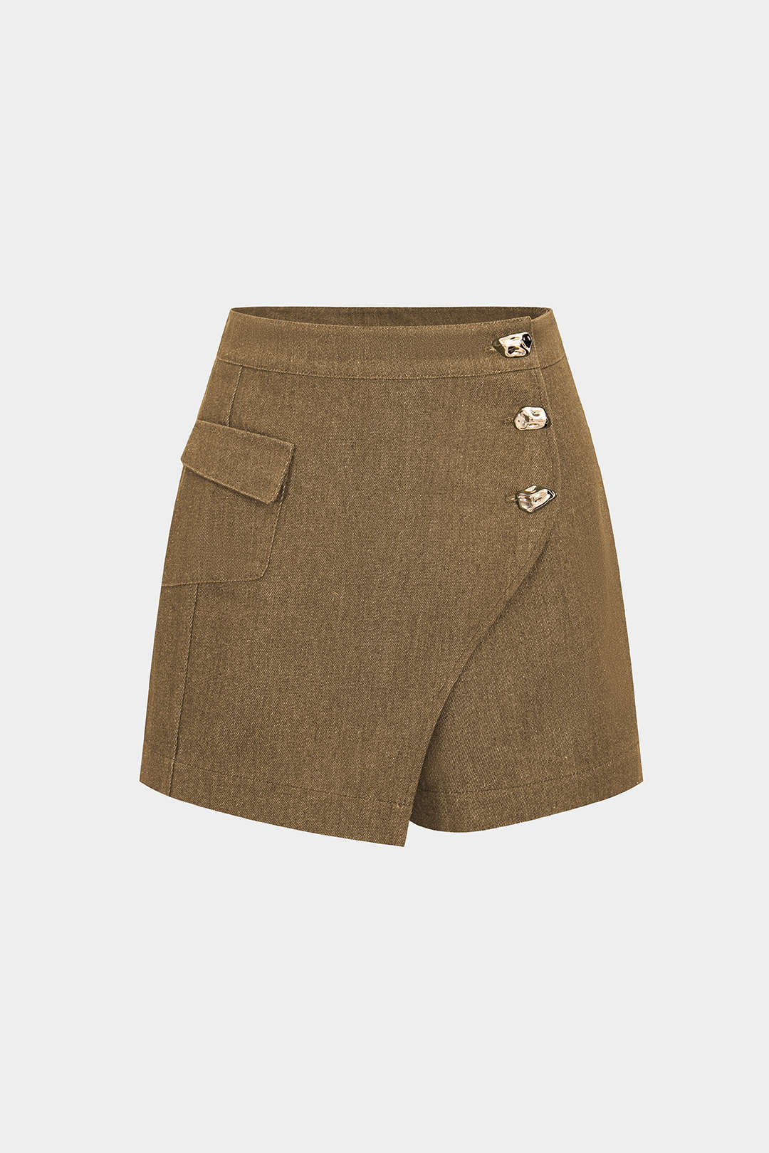 SOLÉNE | ASYMMETRIC BUTTOM SHORTS OLIVE