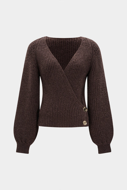 MIREIA | KNIT WRAP CARDIGAN BROWN