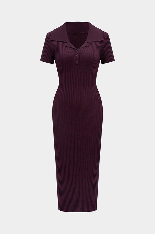 ISABELLA | RIBBED POLO MIDI DRESS BURGUNDY