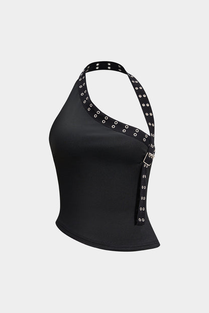 ONYX | ASYMMETRICAL BUCKLE HALTER TOP