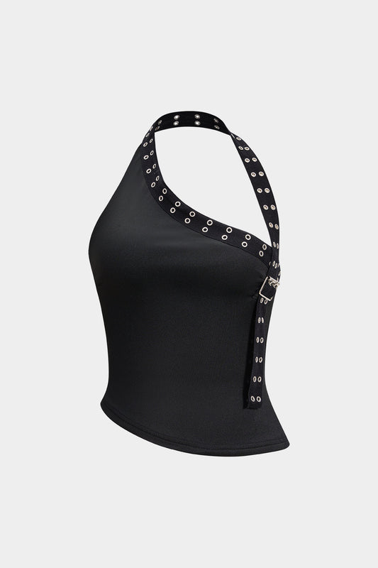 ONYX | ASYMMETRICAL BUCKLE HALTER TOP