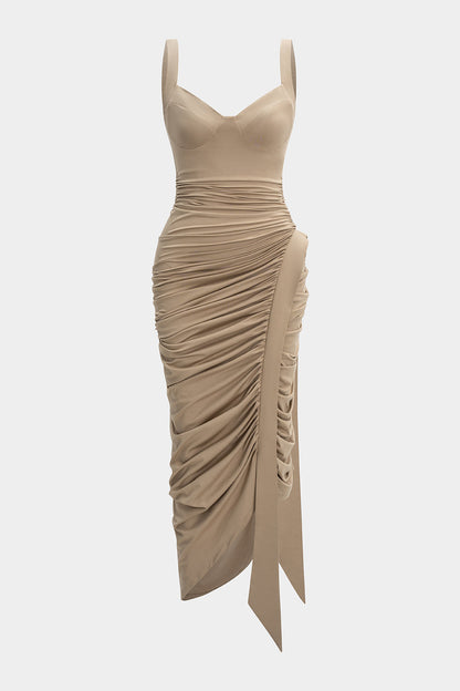 LIORA | DRAPED BUSTIER MIDI DRESS