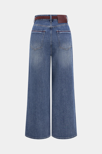 Denim Washed Belted Jeans LIGHT WASH BLUE