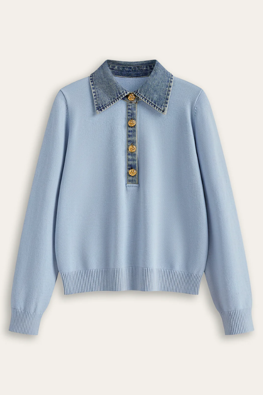 AURELIA | DENIM COLLARED KNIT SWEATER