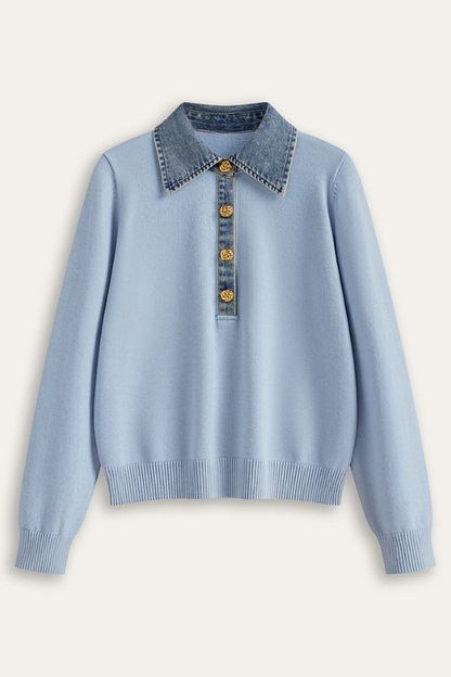 AURELIA | DENIM COLLARED KNIT SWEATER