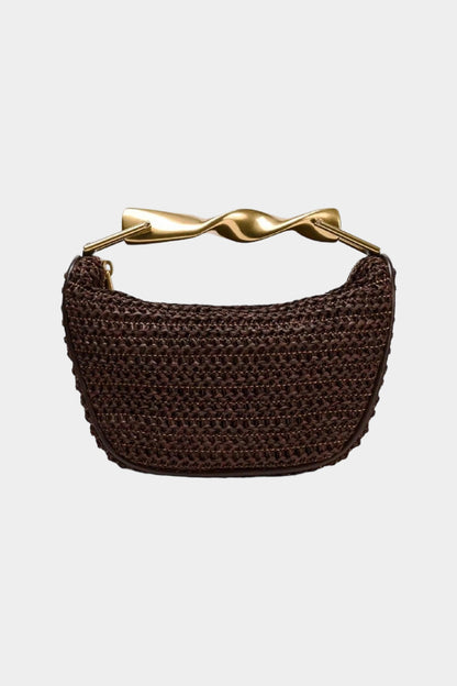 Metallic Decor Woven Tote Bag With Chain