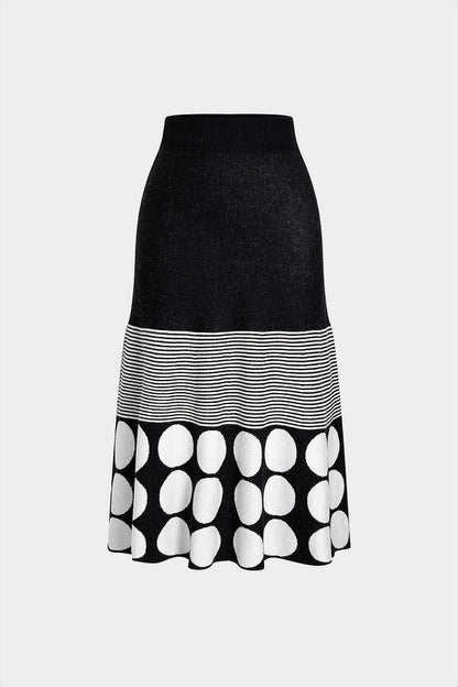 Knit Contrast A-Line Skirt BLACK