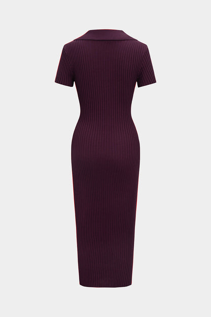 ISABELLA | RIBBED POLO MIDI DRESS BURGUNDY