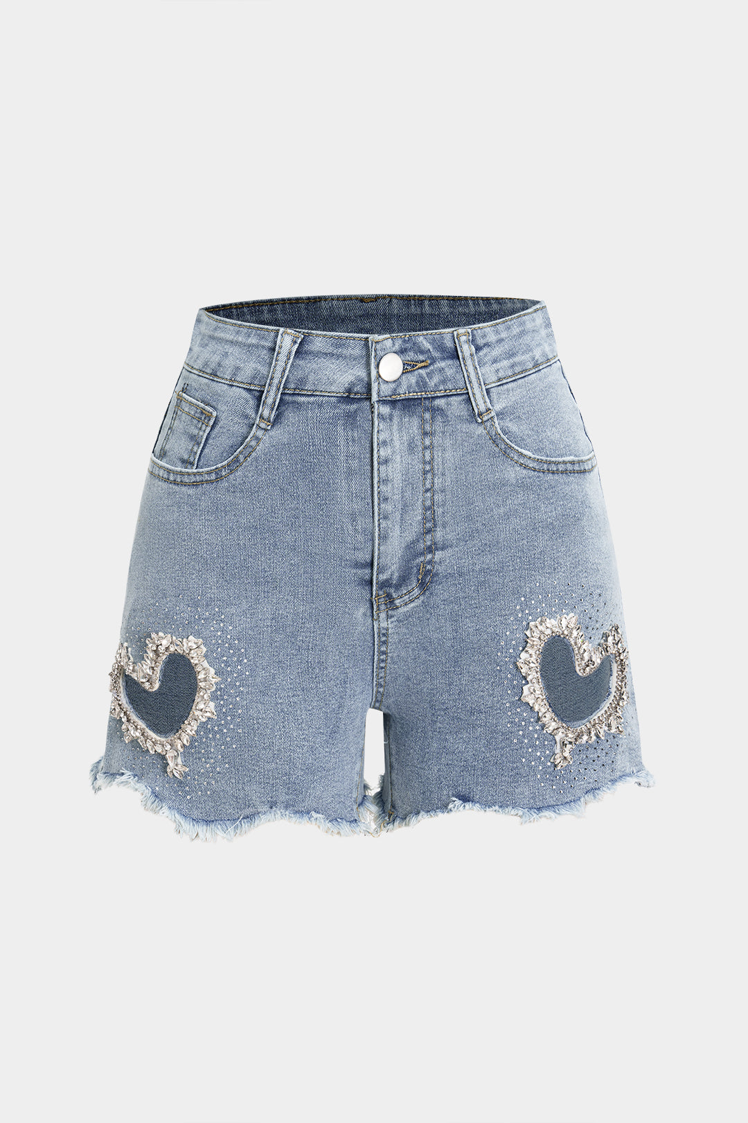 SOLENE | EMBELLISHED HEART DENIM SHORTS