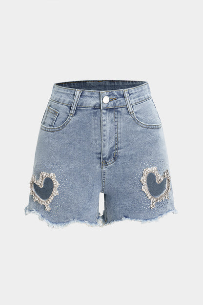 SOLENE | EMBELLISHED HEART DENIM SHORTS