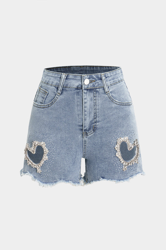 SOLENE | EMBELLISHED HEART DENIM SHORTS