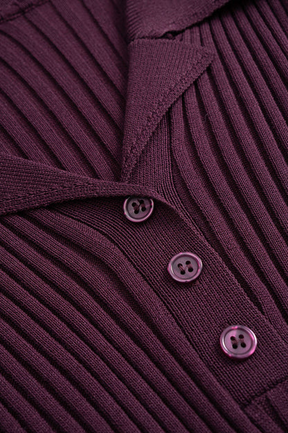 ISABELLA | RIBBED POLO MIDI DRESS BURGUNDY