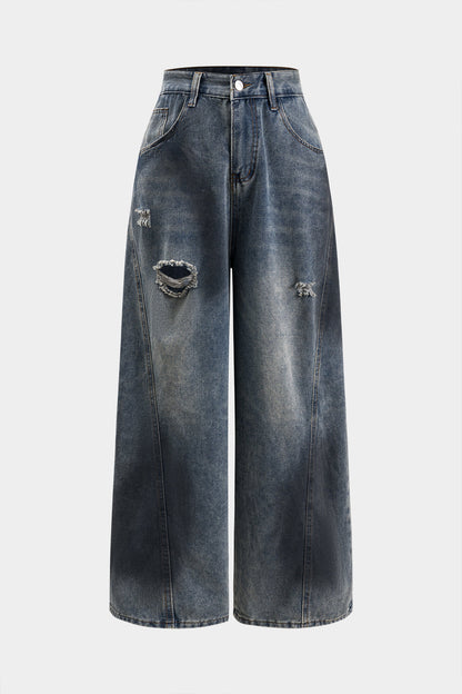 RAVEN | DISTRESSED WIDE LEG JEANS BLUE