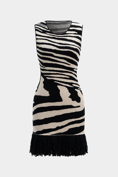 INES | ZEBRA FRINGE MINI DRESS ZEBRA