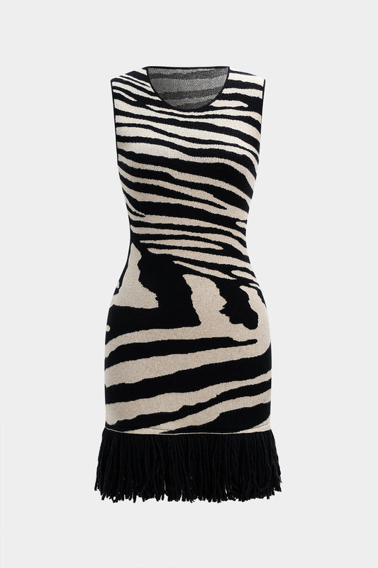 INES | ZEBRA FRINGE MINI DRESS ZEBRA