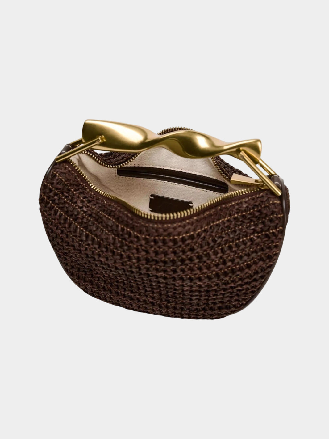 Metallic Decor Woven Tote Bag With Chain COFFEE ONE SIZE