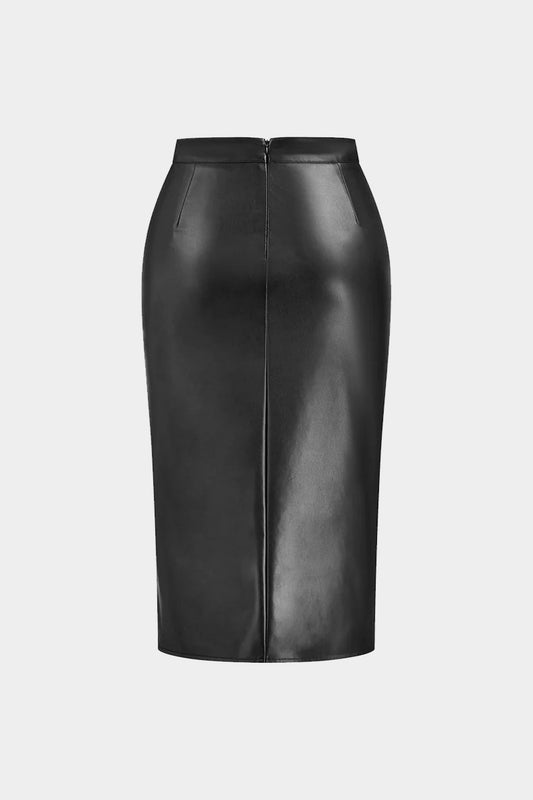 Faux Leather Ruched Skirt