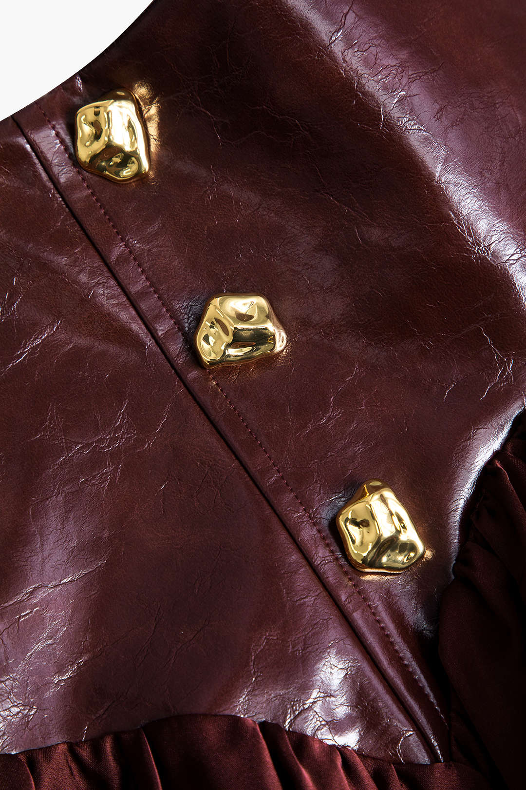 Faux Leather Patchwork Skirt BURGUNDY