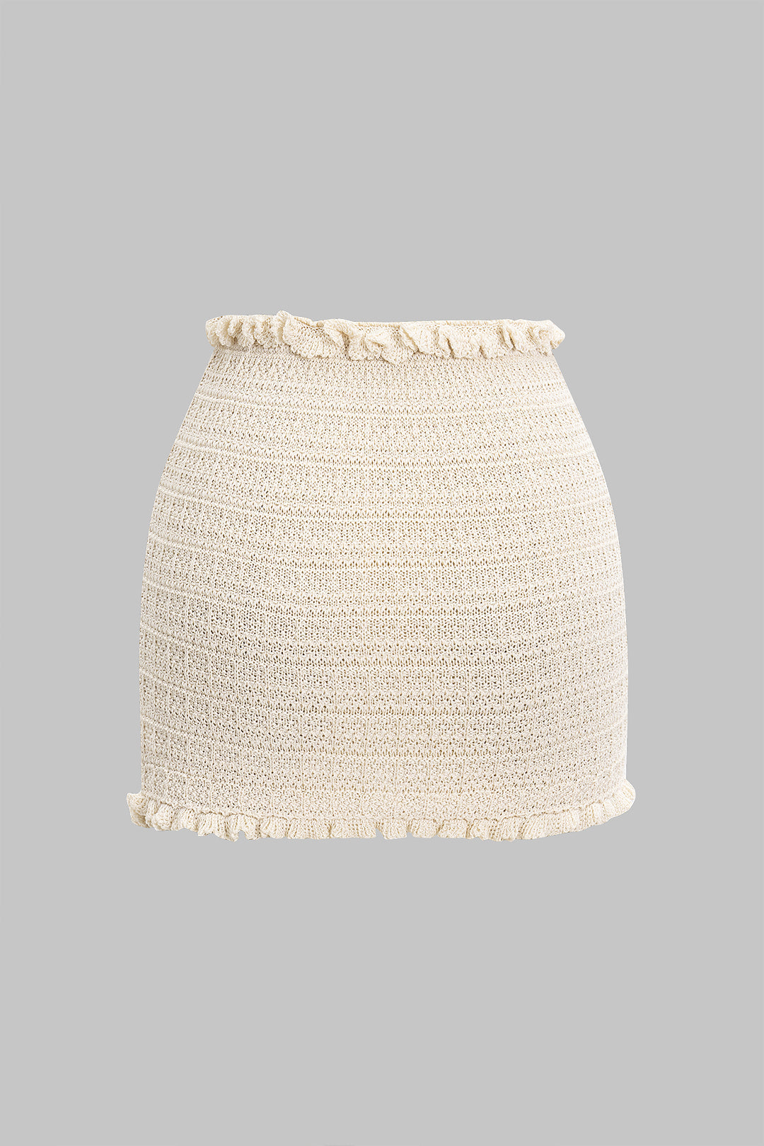 Knit Ribbed Ruffle Mini Skirt BEIGE