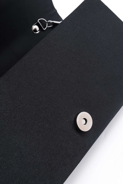 Rhinestone Ruched Clutch Bag With Chain BLACK ONE SIZE