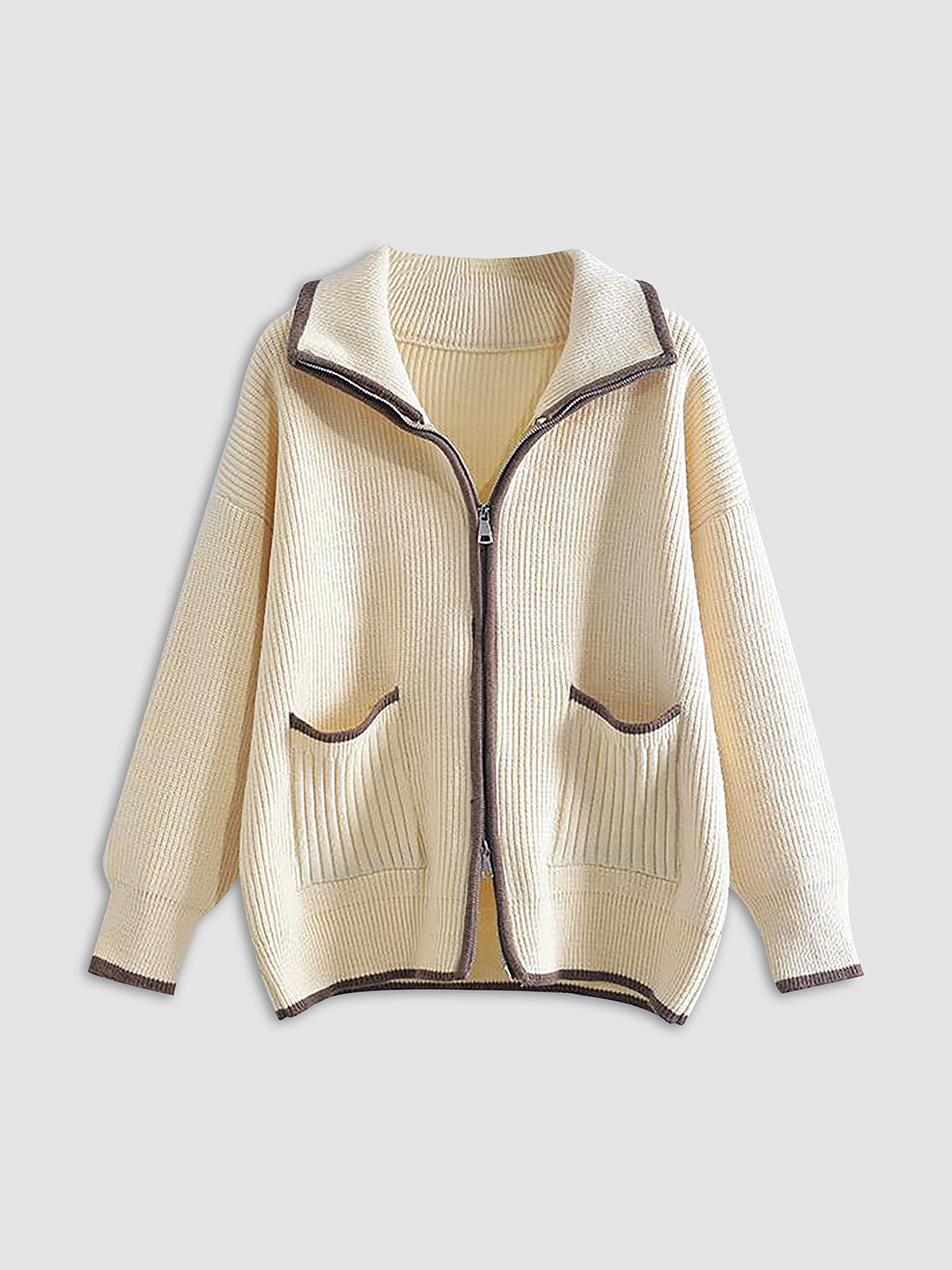 ALBA | CONTRAST ZIP CARDIGAN BEIGE