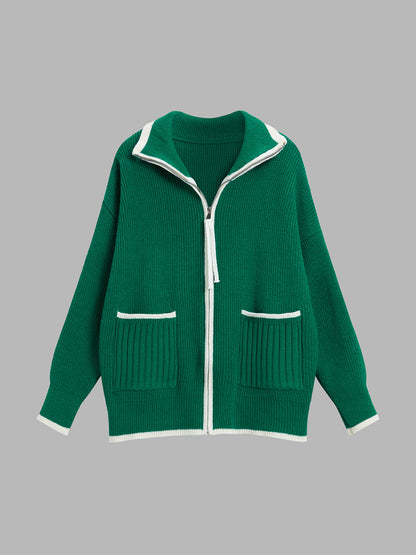 ALBA | CONTRAST ZIP CARDIGAN GREEN