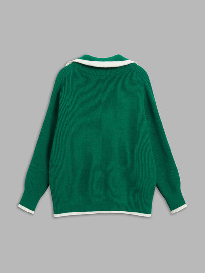 ALBA | CONTRAST ZIP CARDIGAN GREEN