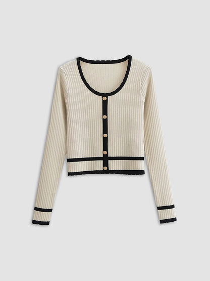 ÉLOISE | CONTRAST RIB CARDIGAN OFF-WHITE