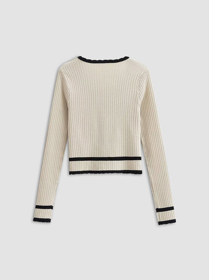 ÉLOISE | CONTRAST RIB CARDIGAN OFF-WHITE