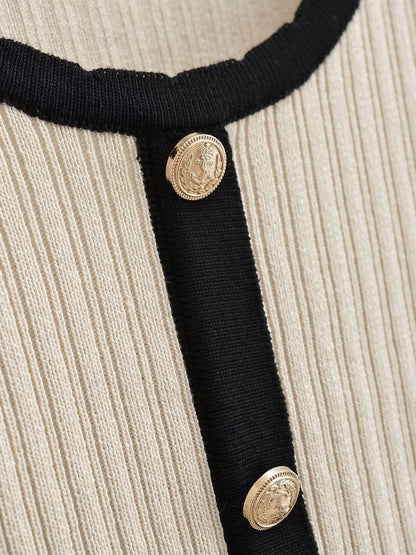 ÉLOISE | CONTRAST RIB CARDIGAN OFF-WHITE