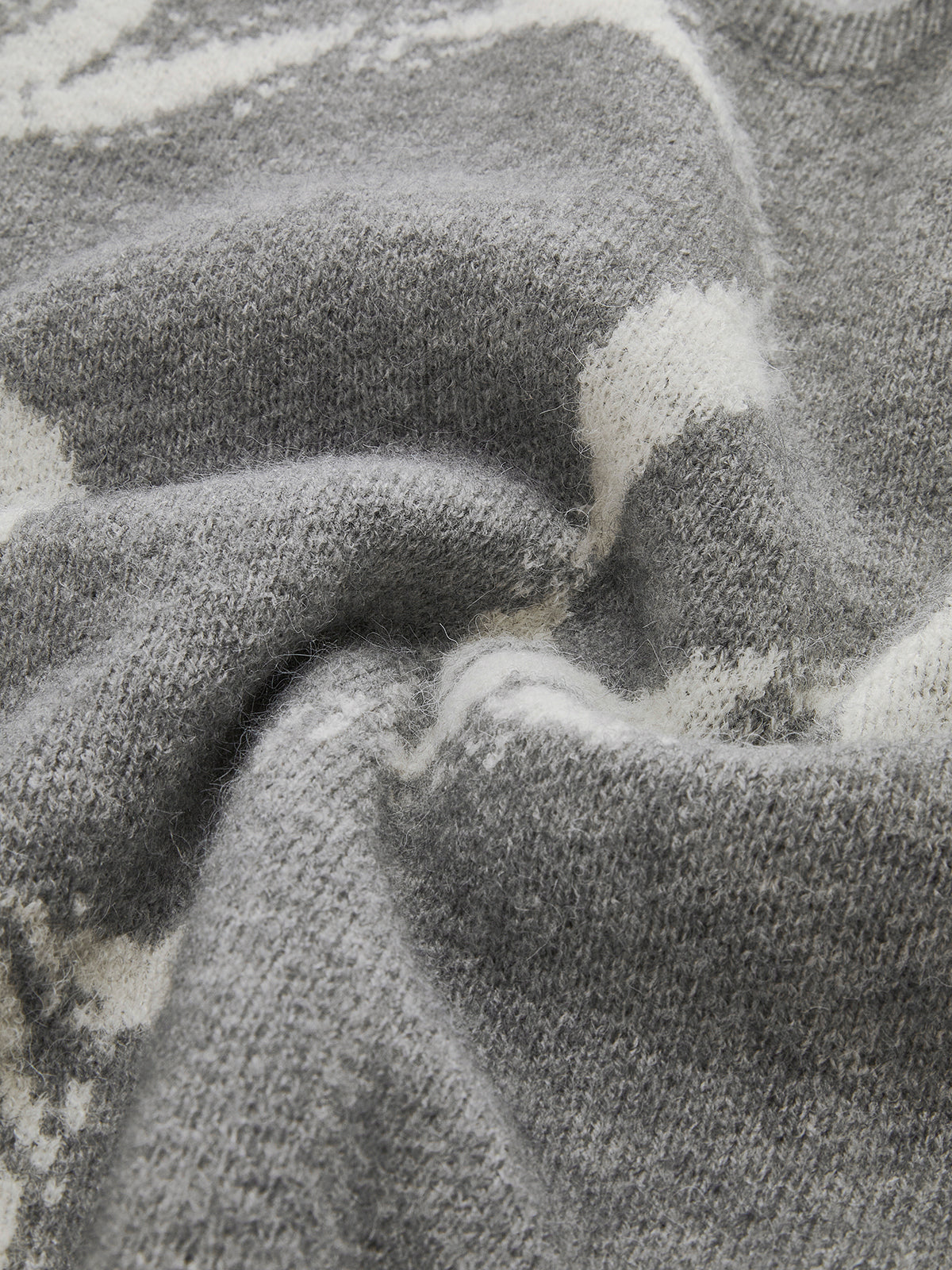 Bow Printed Loose Pullover Sweater Grey