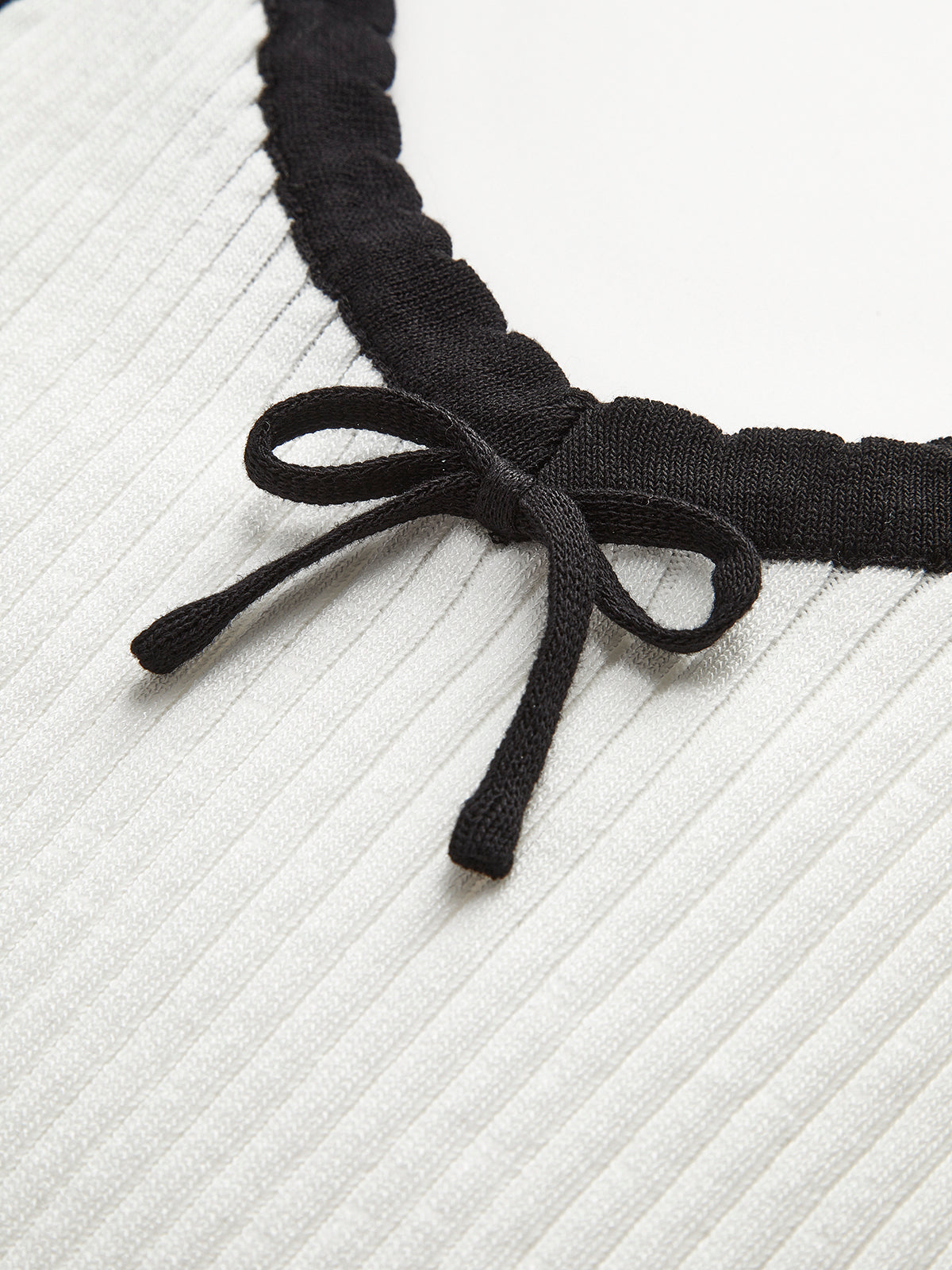 Contrast Trim Bow Crop Sweater Vest White