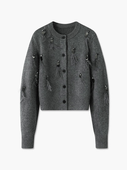 CELESTE | TASSEL APPLIQUÉ CARDIGAN GRAY