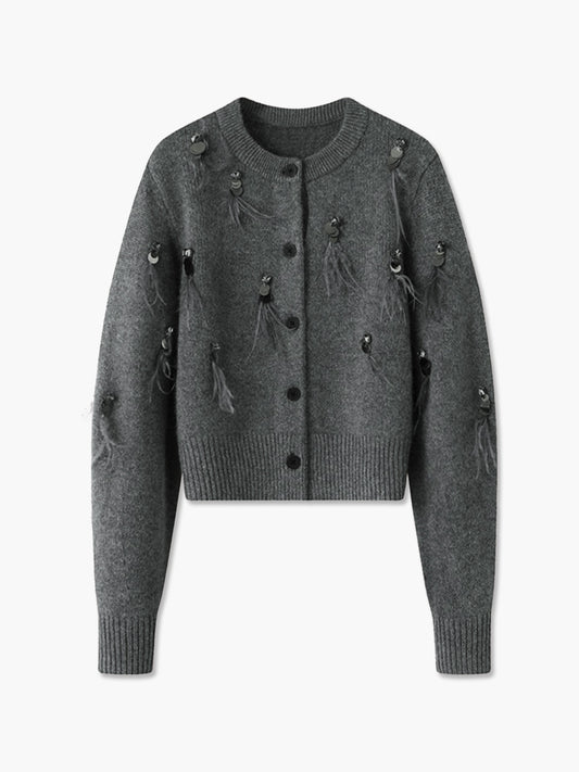 CELESTE | TASSEL APPLIQUÉ CARDIGAN GRAY