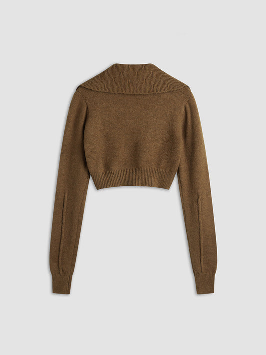 TERRA | CAMP COLLAR CROP CARDIGAN BROWN